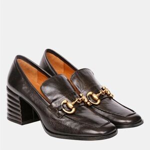 SAINT G Vera Crinkle Black Patent Leather Heeled Horsebit Loafers 40 NEW